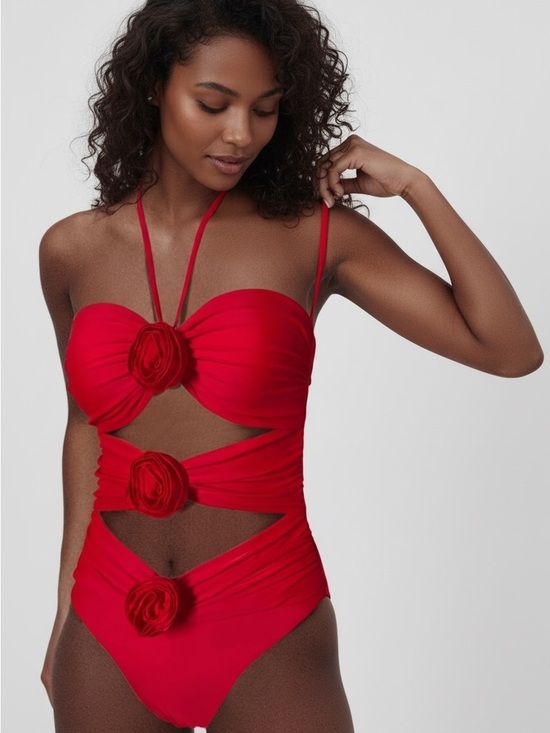 Other - Red Floral Cutout One-Piece Swimsuit